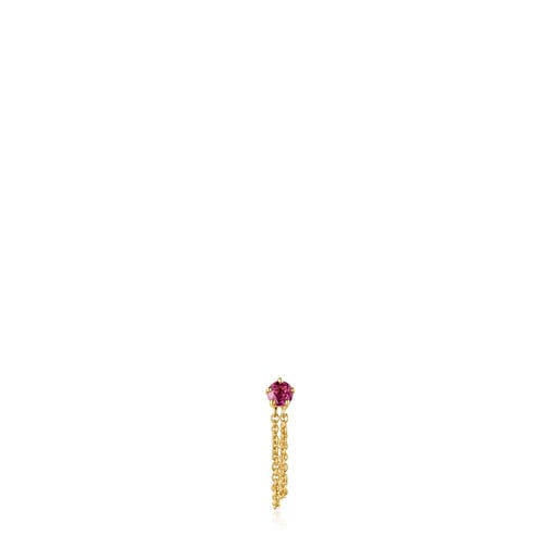 Gold TOUS Cool Joy 1/2 Earring with double chain and rhodolite | TOUS