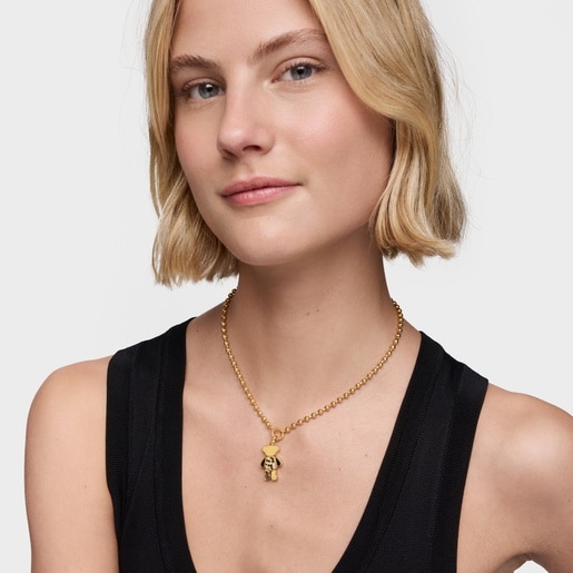 Dije oso con baño de oro 18 kt sobre plata y gemas Teddy Bear