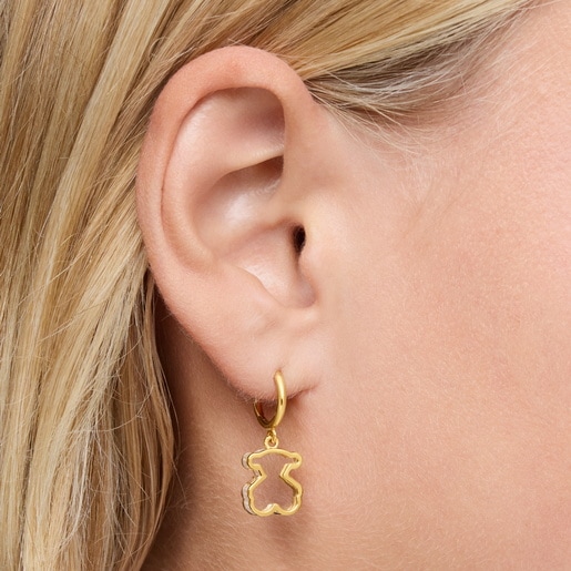 Aretes de aro con baño de oro 18 kt sobre plata y metacrilato blanco Galaxy