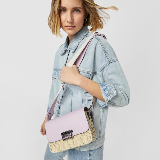 モーブカラーのラフィア製クロスボディバッグ TOUS Legacy Summer