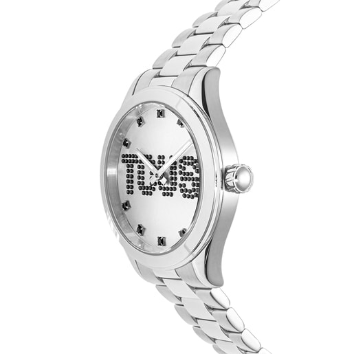 ساعة تناظرية بسوار يد من الصُلب وكريستالات من تشكيلة T-Logo