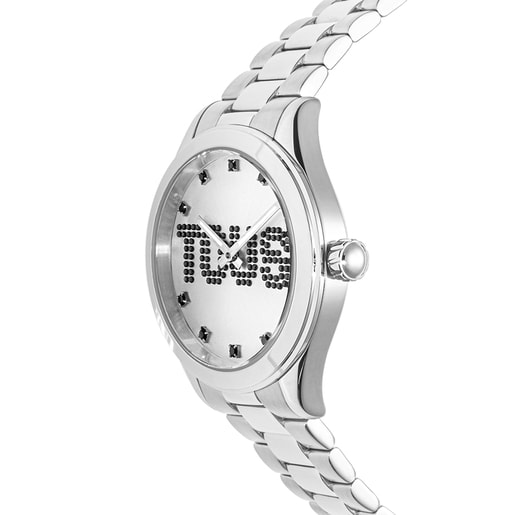 Montre analogique avec bracelet en acier et cristaux T-Logo