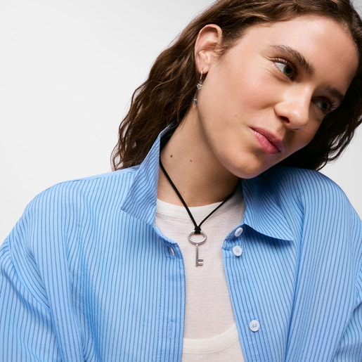 Steel key and black cord Necklace TOUS Charming