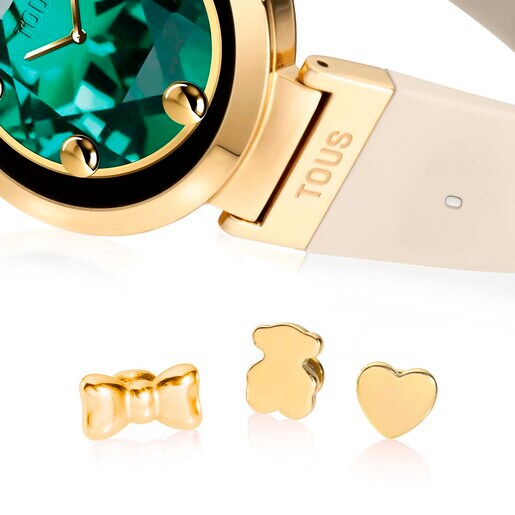 Smartwatch with beige strap and gold-colored steel motifs TOUS S-CONNECT CHARMS