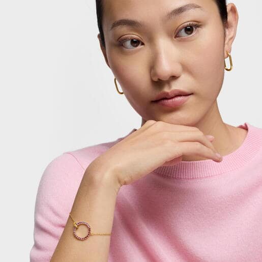 Pulsera cadena con baño de oro 18 kt sobre plata y gemas Straight