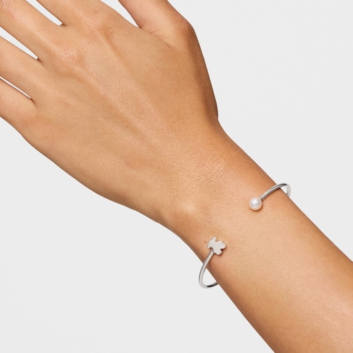 Silver Bangle with cultured pearl Sweet Dolls