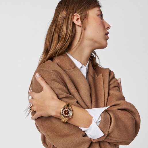 Gold-colored IP Steel Tender Time Watch with rotating bevel