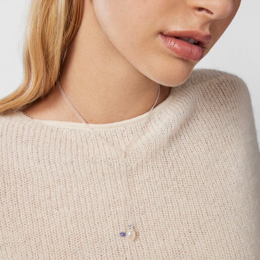 Серебряное открытое колье Teddy Bear Gems с жемчугом и танзанитом