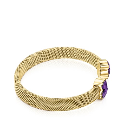 Gold-colored IP Steel Mesh Color Bracelet with Amethyst