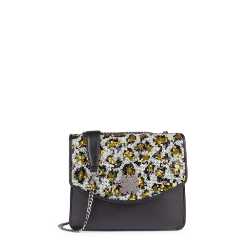 Small black  leather Liz Wild Sequins crossbody bag