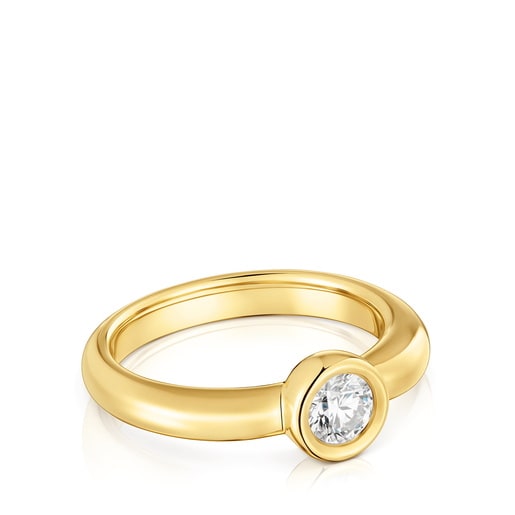 خاتم عريض من الفضة المطلية بالذهب عيار 18 قيراطًا والمرصعة بالماس المُصنع في المختبر من تشكيلة Line LGD