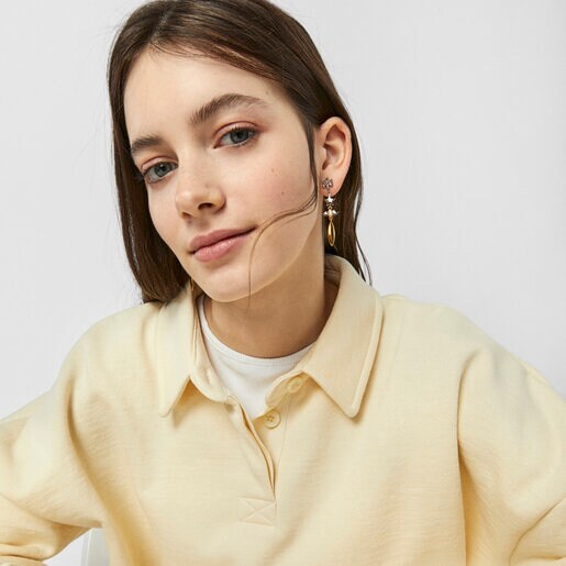 Длинные стальные серьги Fragile Nature с золотистым ионным покрытием