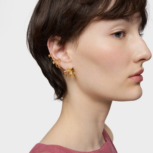 Aros aro con baño de oro 18 kt sobre plata y gemas creadas en laboratorio Icon Color LGG