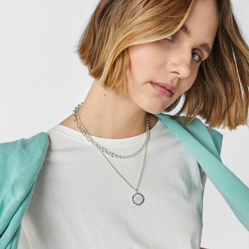 Silver Crossword necklaces set TOUS