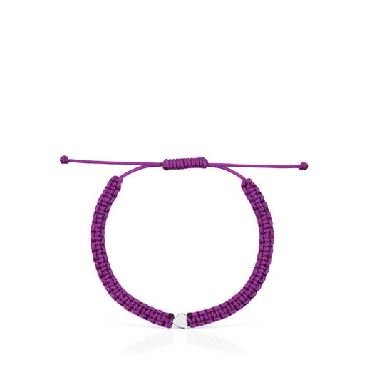 Pulsera corazón de plata y nylon lila TOUS Motivos
