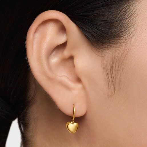 Aretes aro de oro 14 kt doble corazón TOUS Flechazo