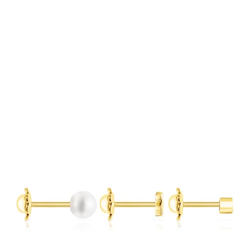 Pack of gold TOUS Pearl ear Piercings with diamond and pearl