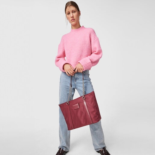 バーガンディのラージトートバッグ Empire Soft Chain