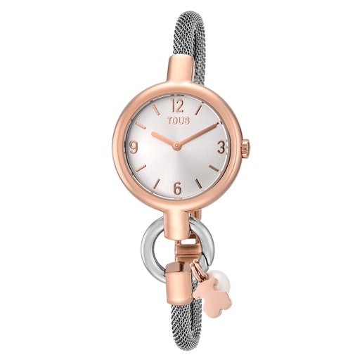 Reloj analógico/digital con brazalete de acero y acero rosado TOUS Hold Charms