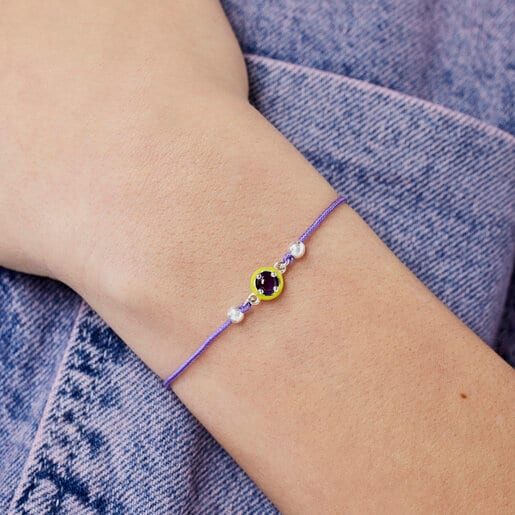 Pulsera de cordón morado con amatista y esmalte TOUS Vibrant Colors