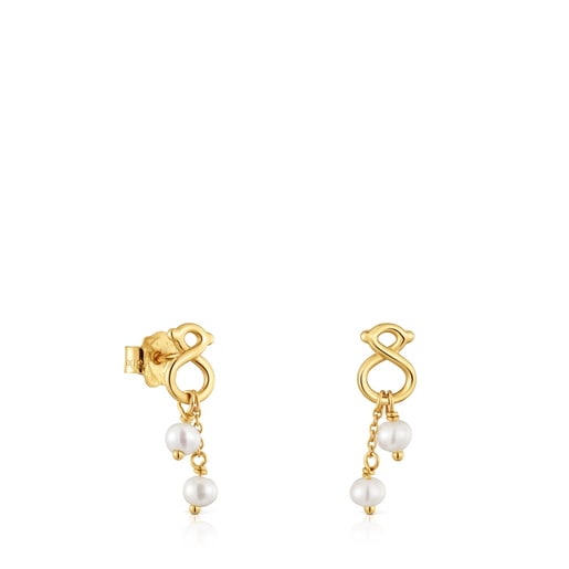 Long 9kt gold bear-motif and cultured pearl Earrings TOUS Infinity