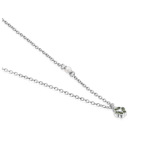 Collier en argent avec fleur en chromo-diopsides et perle TOUS New Motif