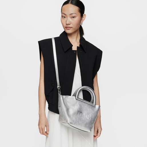 Medium silver-colored leather Shoulder bag TOUS Dora