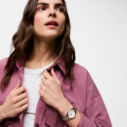 Reloj analógico con brazalete de acero, acero dorado y esfera de nácar EPIC ICON