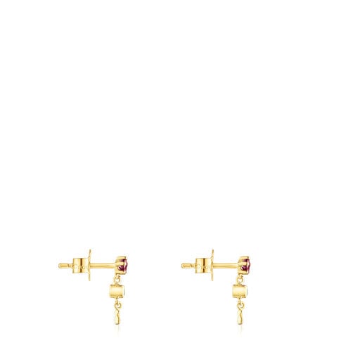 Gold TOUS Cool Joy Earrings with rhodolite, chrome diopside and bear motif  | TOUS