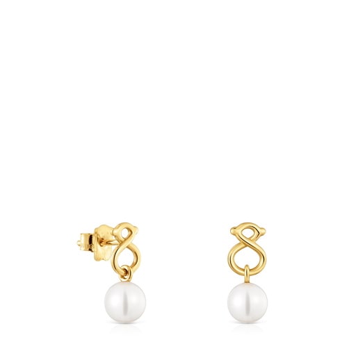 9kt gold bear-motif and cultured pearl Earrings TOUS Infinity