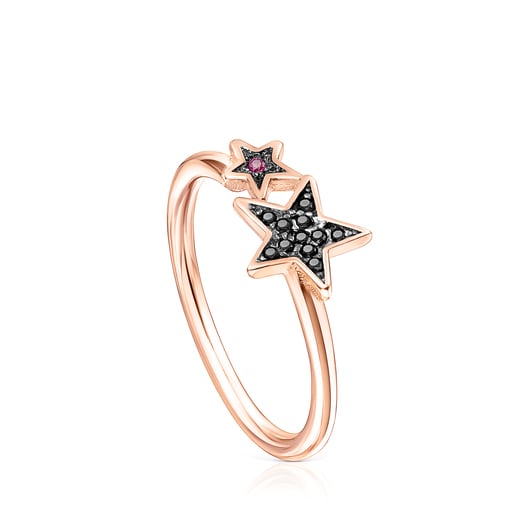 Rose Silver Vermeil Teddy Bear Stars Ring with Spinel and Ruby | TOUS