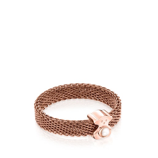 Bague Real Sisy étroite en Acier IP rosé et Or Vermeil rose avec Perle