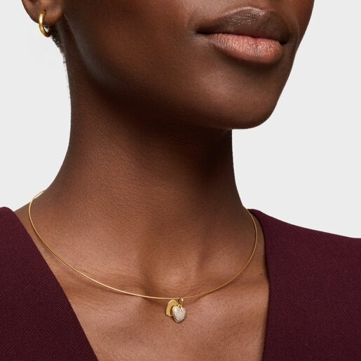 Colgante de oro 14 kt doble corazón y diamantes TOUS Flechazo