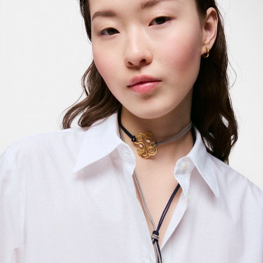 Dije oso con baño de oro 18 kt sobre plata y diamantes creados en laboratorio 35 mm Lio LGD