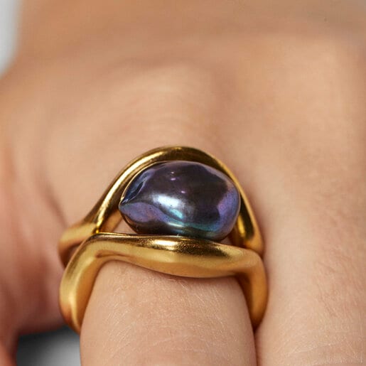 Silver vermeil Hav double Ring with gray pearl