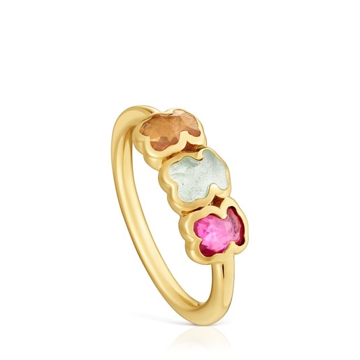 Anillo con baño de oro 18 kt sobre plata y gemas creadas en laboratorio Icon Color LGG