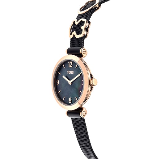 Relógio analógico com bracelete em aço IP preto e aço IPRG rosa Icon Charms