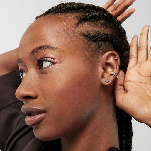 סט עגילים בורמייל צהוב עם אבני חן ספיר בצבעים שונים