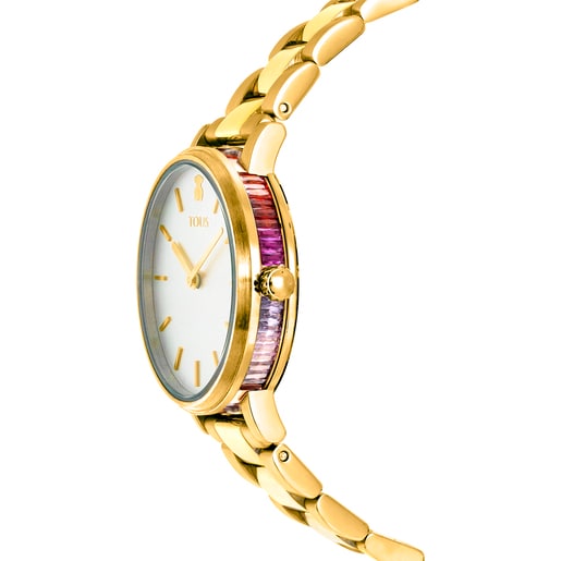 Gold-colored IP steel Rond Color Watch with blue-gradient zirconias