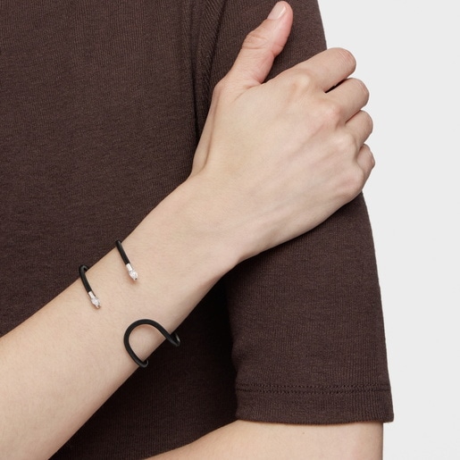 Platinum, black steel and lab-grown diamonds double Bangle TOUS Mesh LGD