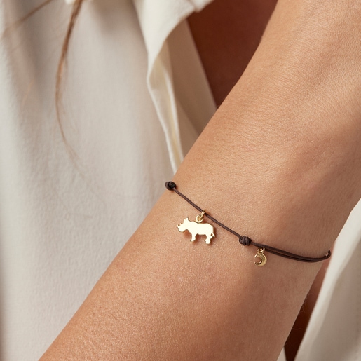 ゴールドコーティングシルバーにブラウンコードがついたサイブレスレット Save