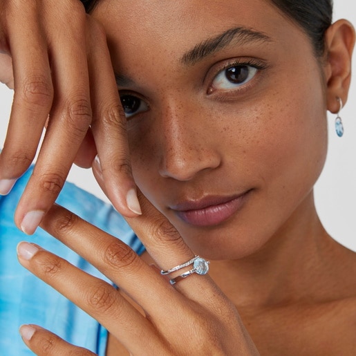 White Gold TOUS Color Kings Ring with diamonds and topaz