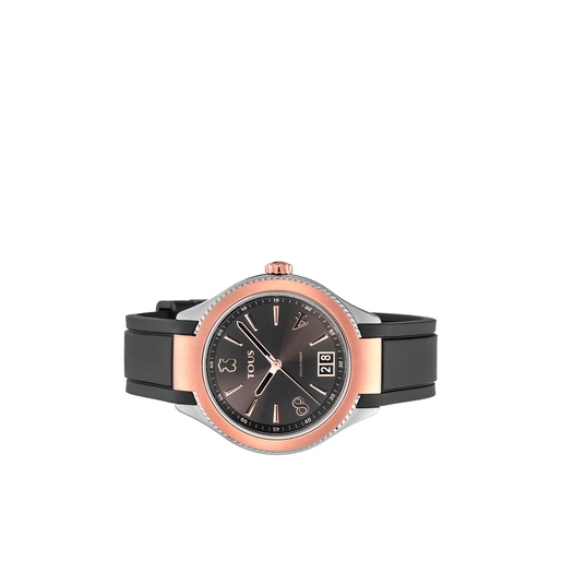 Reloj tous de mujer en acero Pvd rosado y negro, con charms