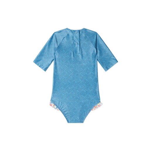 Girls one-piece swimsuit with long sleeves in Logo blue