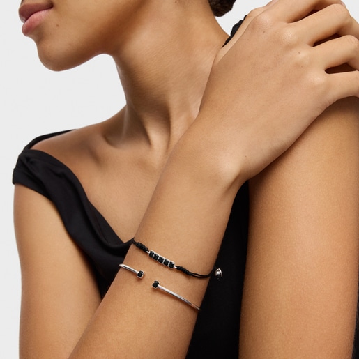 Mini Onix Bracelet in Silver with Onyx and black Cord