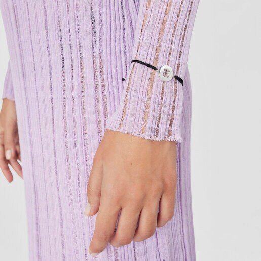 Pulsera de plata y nylon negro Glory