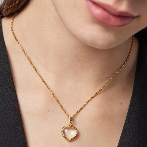 Colgante corazón con baño de oro 18 kt sobre plata y cristal de roca TOUS Good Vibes