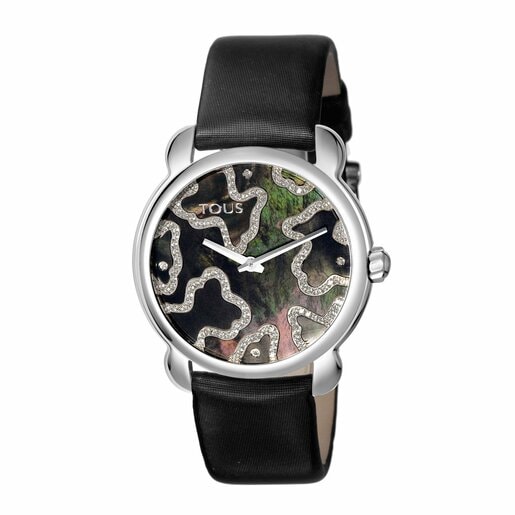 Uhr Kaos Slim aus Stahl mit Diamanten und schwarzem Satinarmband