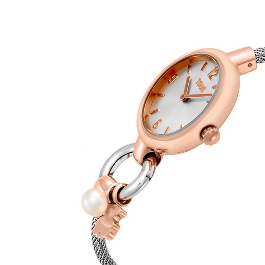 Reloj analógico/digital con brazalete de acero y acero rosado TOUS Hold Charms