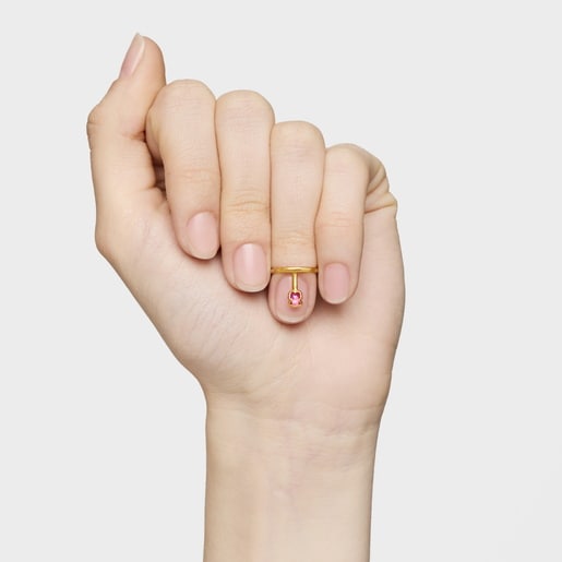 טבעת Claws‏ Icon Color LGG מכסף בציפוי זהב 18 קראט עם אבן אודם מעבדה